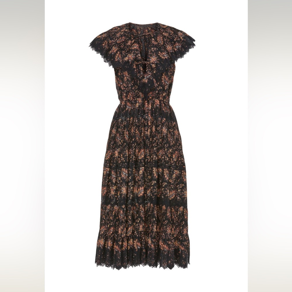 Ulla Johnson Black and Brown Floral Midi Dress